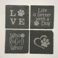 Laser-Engraved Slate Coaster Set (4) + 3D Printed Holder